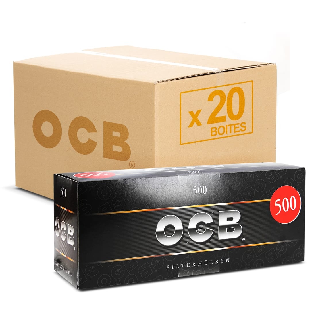 Carton de 20 boîtes de 500 tubes OCB - MajorSmoker